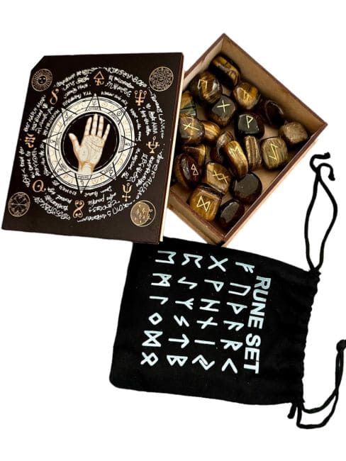 incenso ad Scatola per rune Futhark Occhio di tigre in sacchetto di stoffa 10x11 cm|it