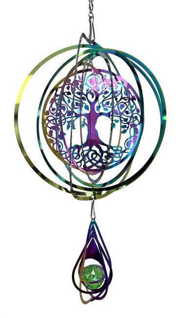 Campanello a vento 3D in acciaio arcobaleno albero della vita Cristal 15cm