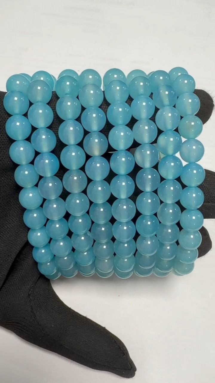 Bracciale Agata Blu Riscaldata AA perle 8mm