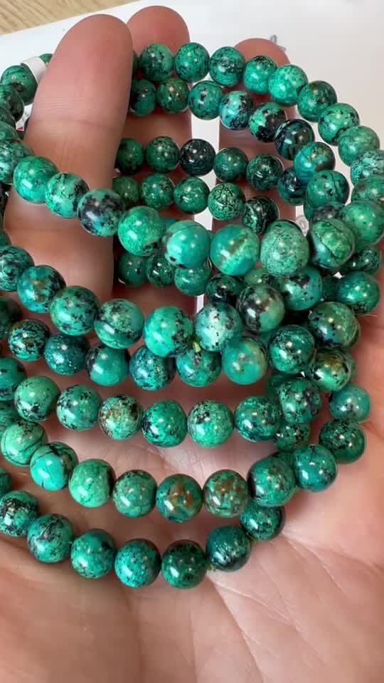 Bracciale Amblygonite Chrysocolla AAA perle 6mm