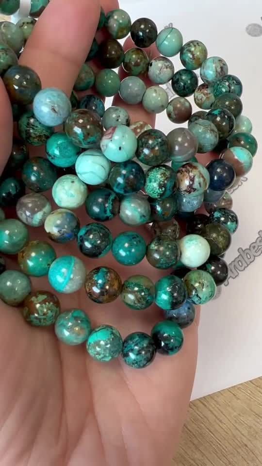 Bracciale Amblygonite Chrysocolla AA perline 8mm