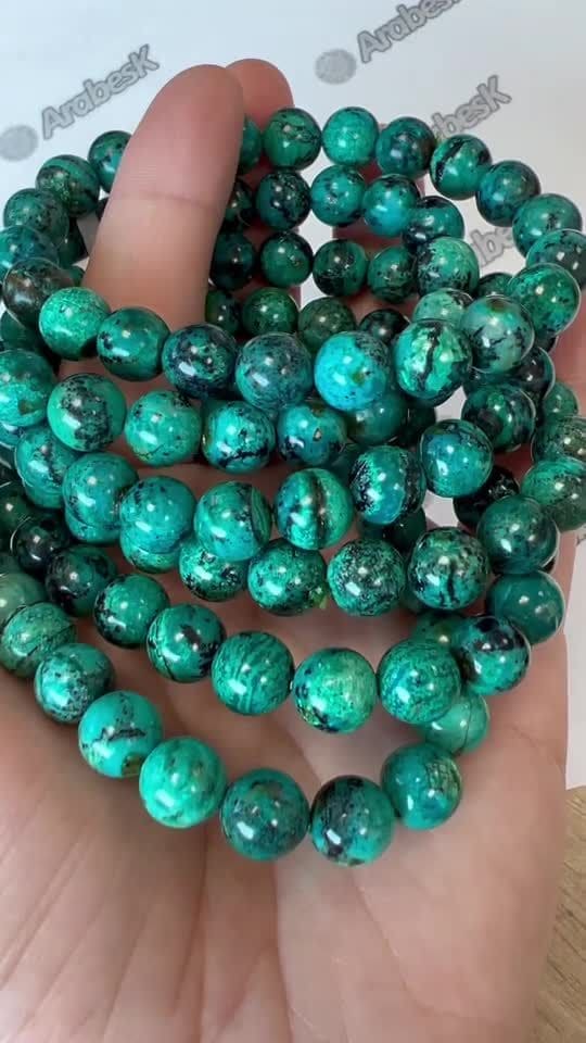 Bracciale Amblygonite Chrysocolla AAA perle 8mm