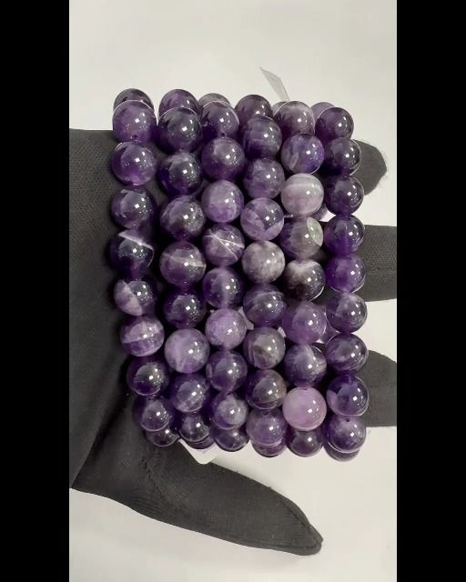 Bracciale Ametista con nastro A perle 10mm