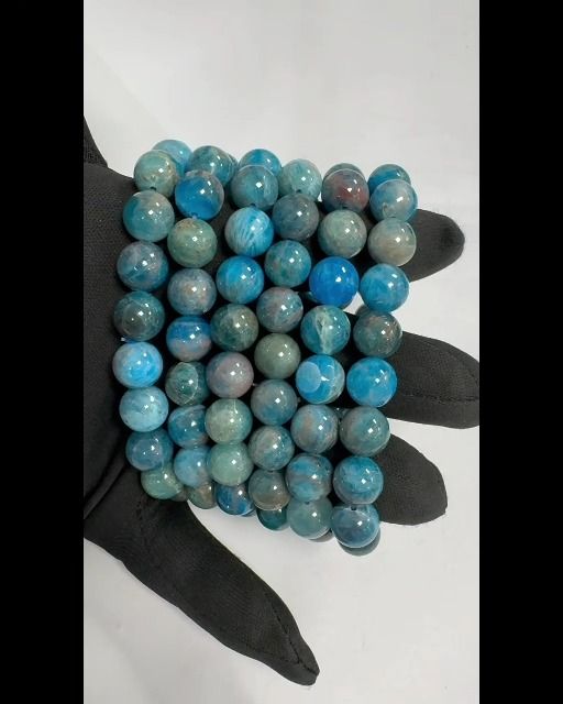 Bracciale in apatite blu con perline da 10 mm