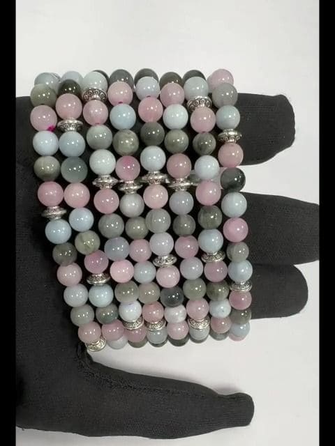 Bracciale Acquamarina Quarzo rosa Occhio di falco & Charms A 6mm