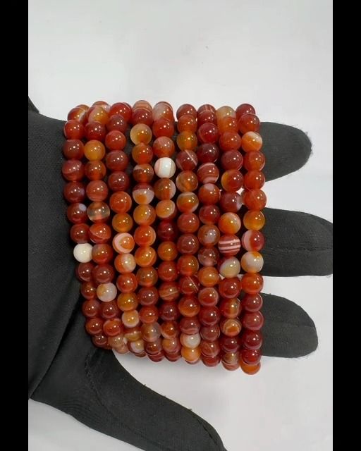 Bracciale in Agata Rossa con nastro A perline da 6mm