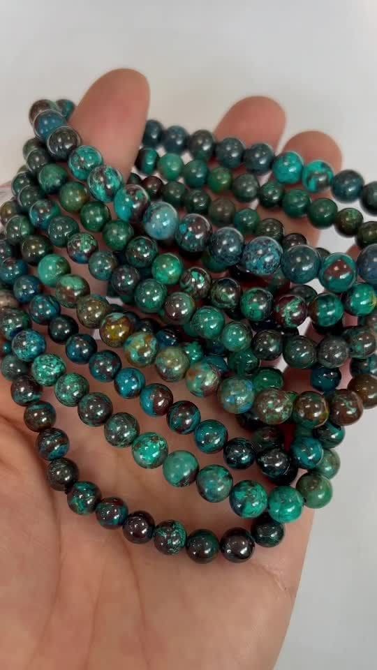 Bracciale Azurite Malachite Chrysocolla AA perline 5.5-6.5 mm
