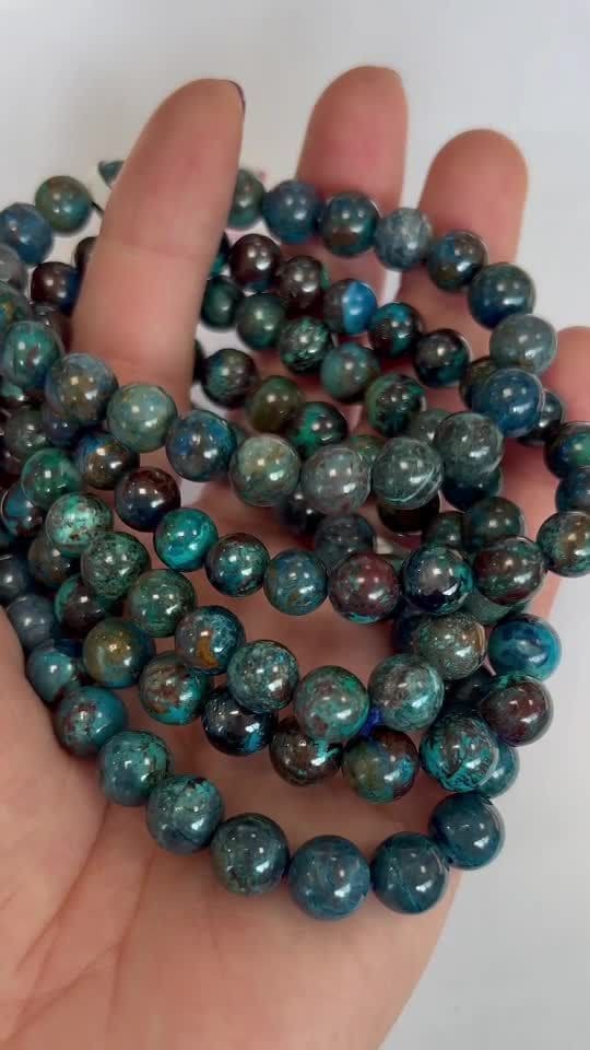 Bracciale Azurite Malachite Chrysocolla perline AA 7.5-8.5 mm