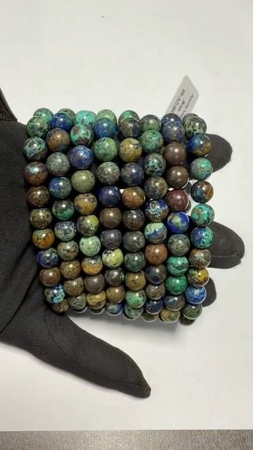 Bracciale in Azzurrite Malachite Naturale A perle 8-9mm