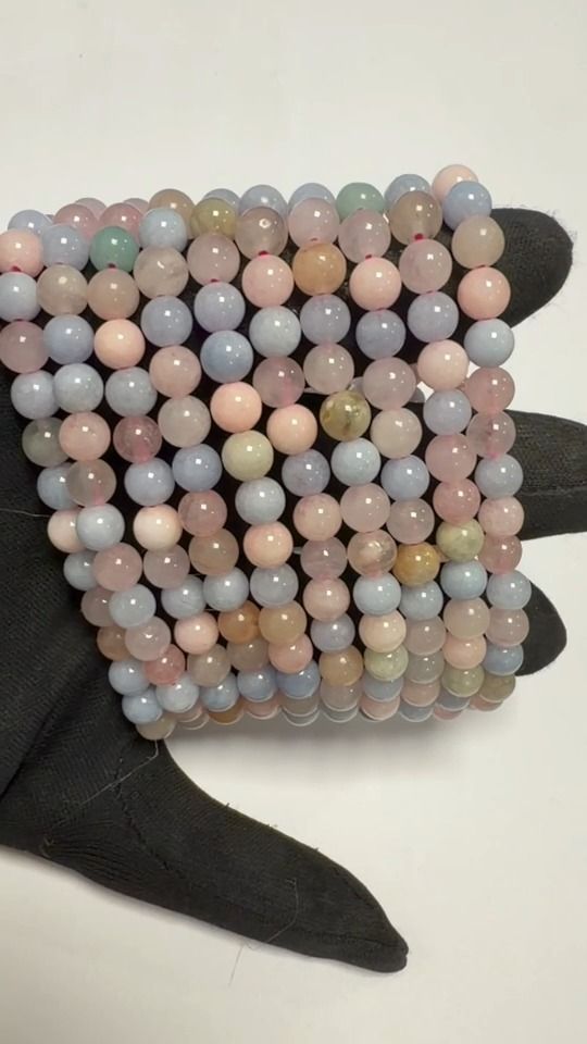 Bracciale in Berilli Acquamarina e Morganite A Perle 6-7 mm