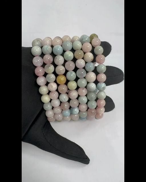 Bracciale in berillo, acquamarina e morganite con perle da 8-9 mm