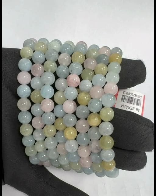 Bracciale con perle di berillo, acquamarina e morganite AA da 7,5-8,5 mm