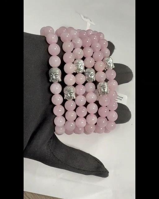 Bracciale Quarzo rosa & Buddha perles 8mm