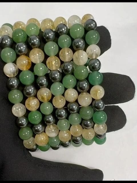 Bracciale Citrino Riscaldato, Aventurine Verde, Ematite & A 8mm