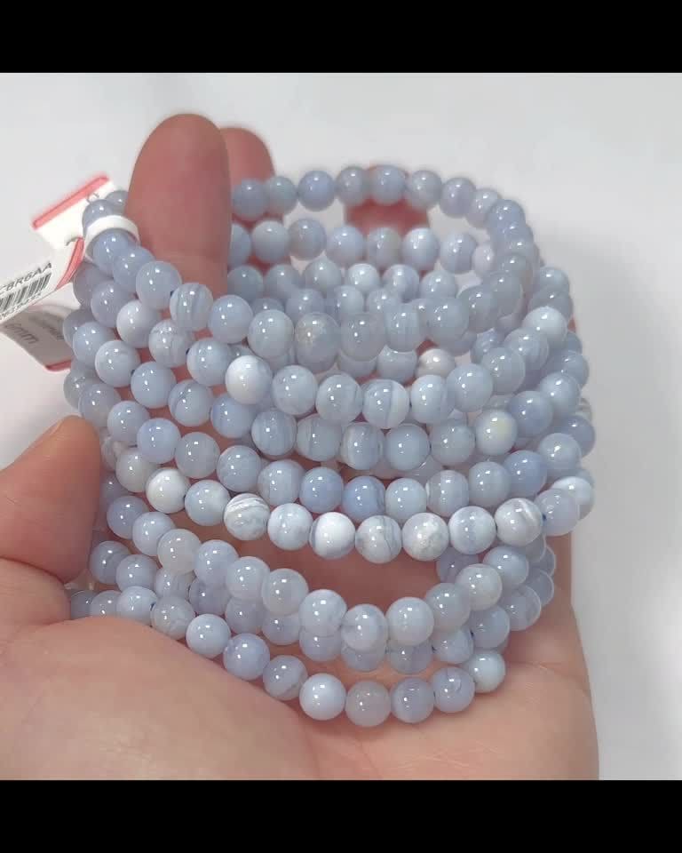 Bracciale con perline AA con nastro di calcedonio blu da 5.5-6.5 mm