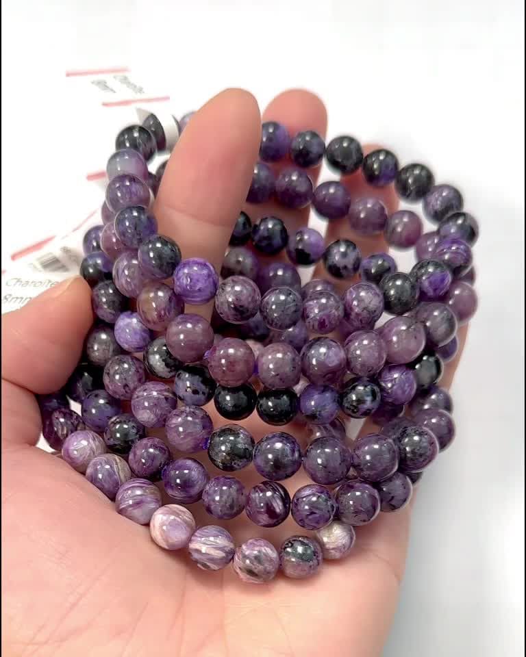 Bracciale in charoite con perline AA+ da 7.5-8.5 mm