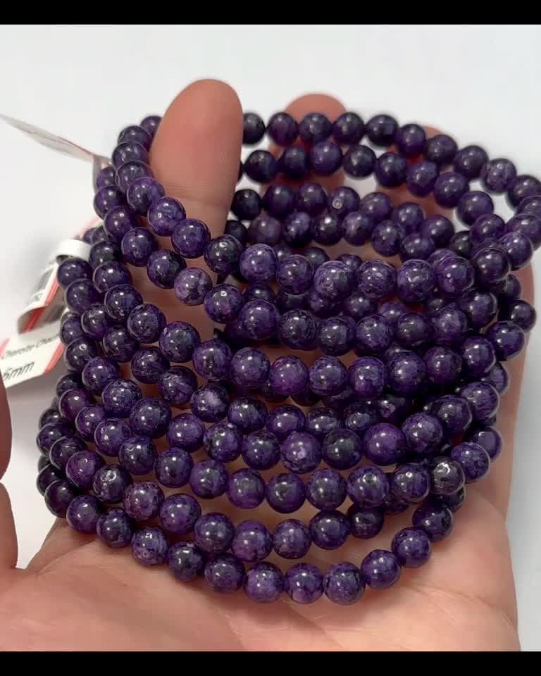 Bracciale Charoite riscaldato con perline da 6 mm