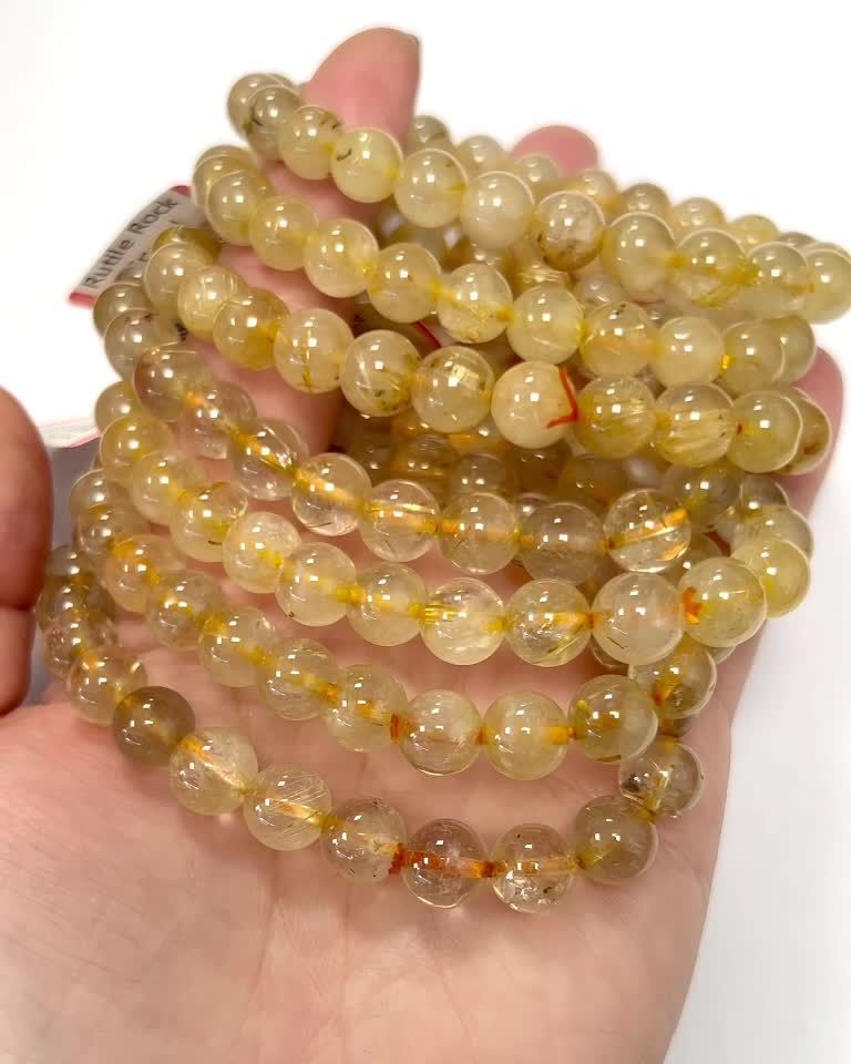 Bracciale in cristallo di rocca rutilo con perle A+ da 7-8 mm