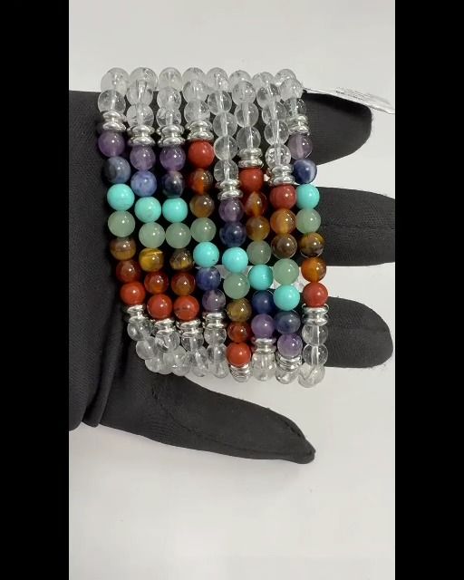 Bracciale in di Cristallo di rocca 7 chakras A perline 6mm