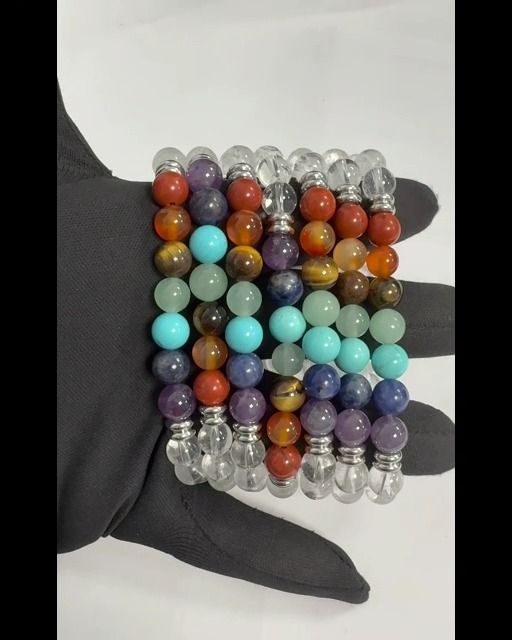 Bracciale in di Cristallo di rocca 7 chakras A perline 8mm