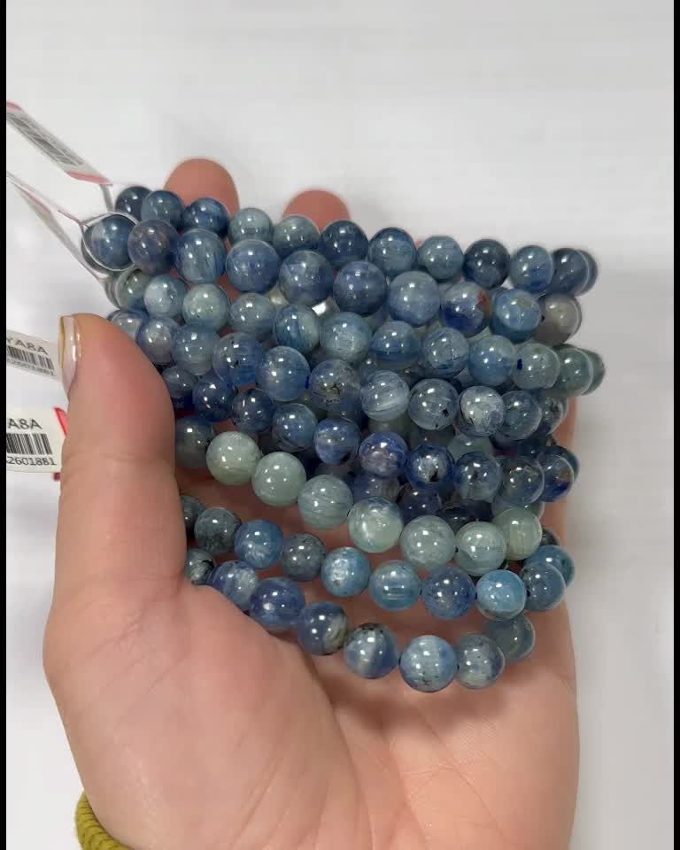 Bracciale in cianite blu naturale con perline da 7-8 mm
