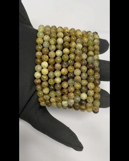Bracciale Granato Verde Grossolano Perline A 6mm