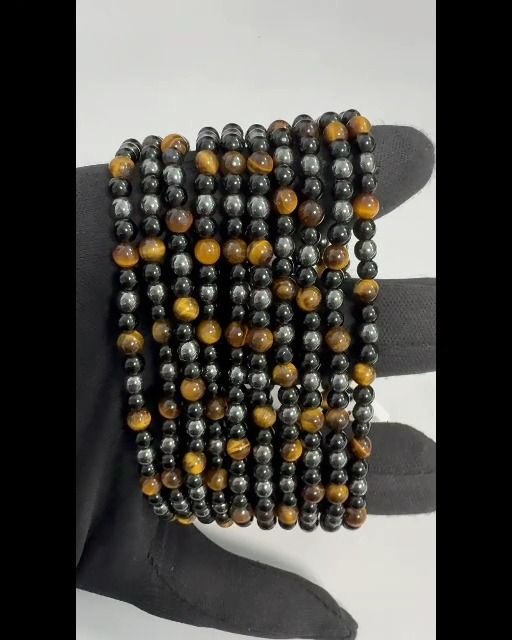 Bracciale in ematite, occhio di tigre, ossidiana nera, perline da 4 mm