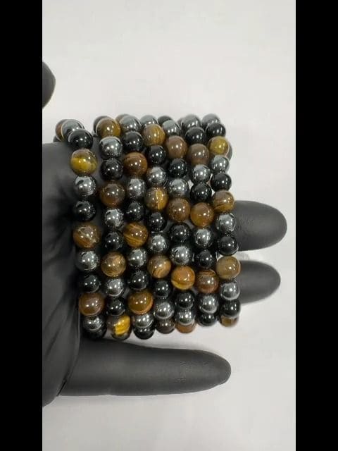 Bracciale in Ematite Occhio di tigre Ossidiana nera  perle 8mm