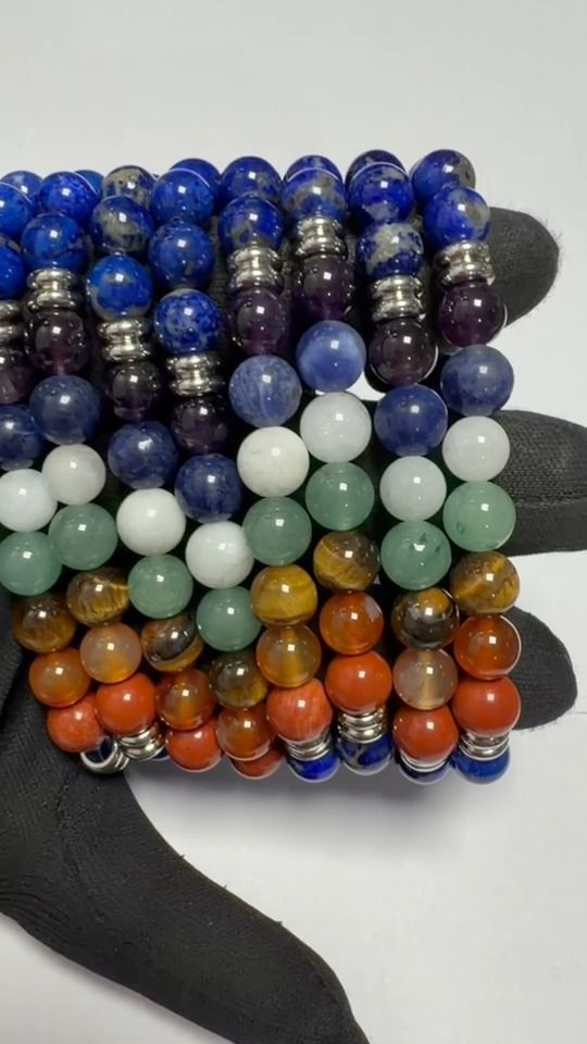Bracciale Lapislazzuli 7 Chakra AB perle 8mm