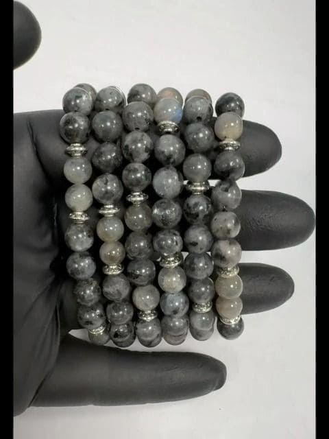 Bracciale Labradorite, Larvikite & Charms A 8mm