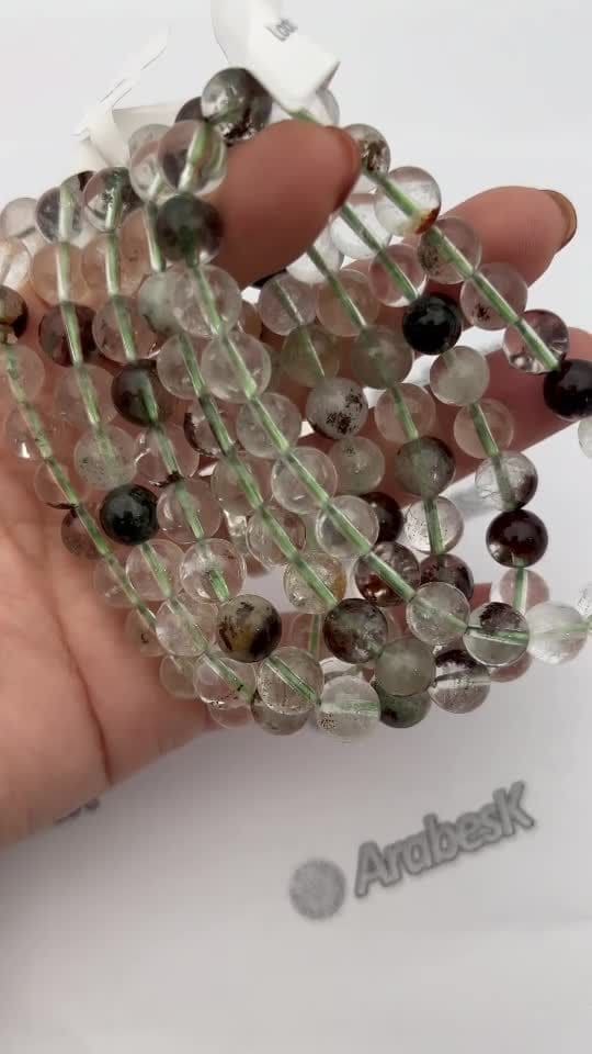 Bracciale in lodolite clorite di quarzo con perline da 8 mm