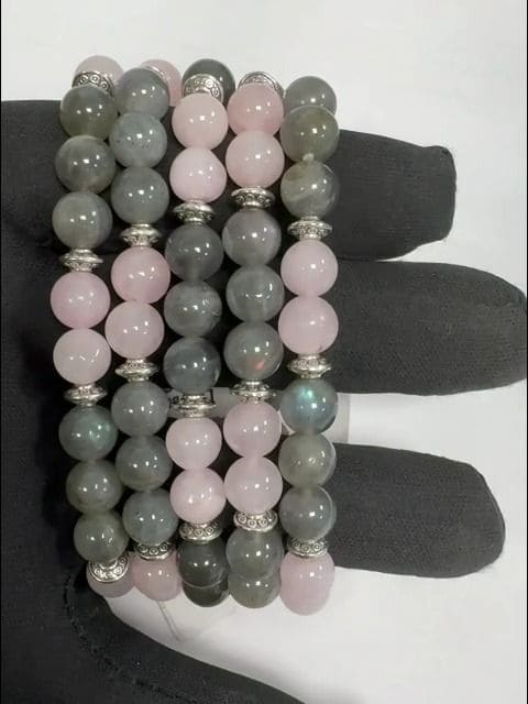 Bracciale Labradorite Quarzo rosa & Charms A 8mm