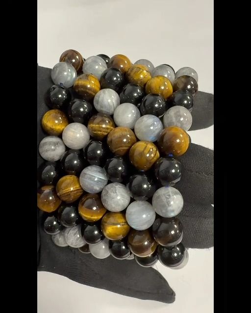 Bracciale labradorite occhio di tigre perle di tormalina A 10mm