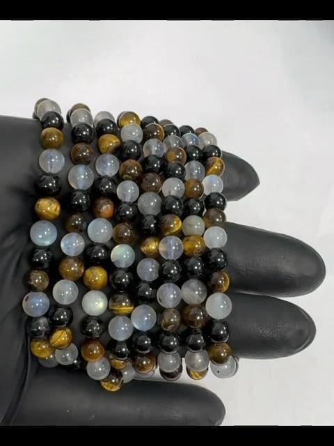 Bracciale labradorite, occhio di tigre, Tormalina A perle di 6mm