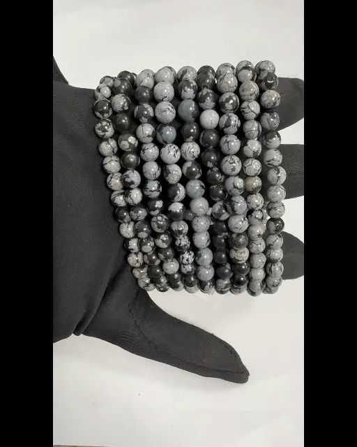 Bracciale Ossidiana fiocco di neve perle 6mm