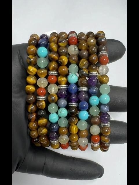 Perle bracciale Occhio di tigre 7 chakras A 6mm