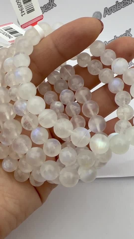 Bracciale in pietra di luna bianca AAA con peristerite perline da 8 mm