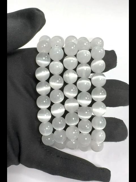 Bracciale in Selenite Occhio di Gatto AA perle 10mm