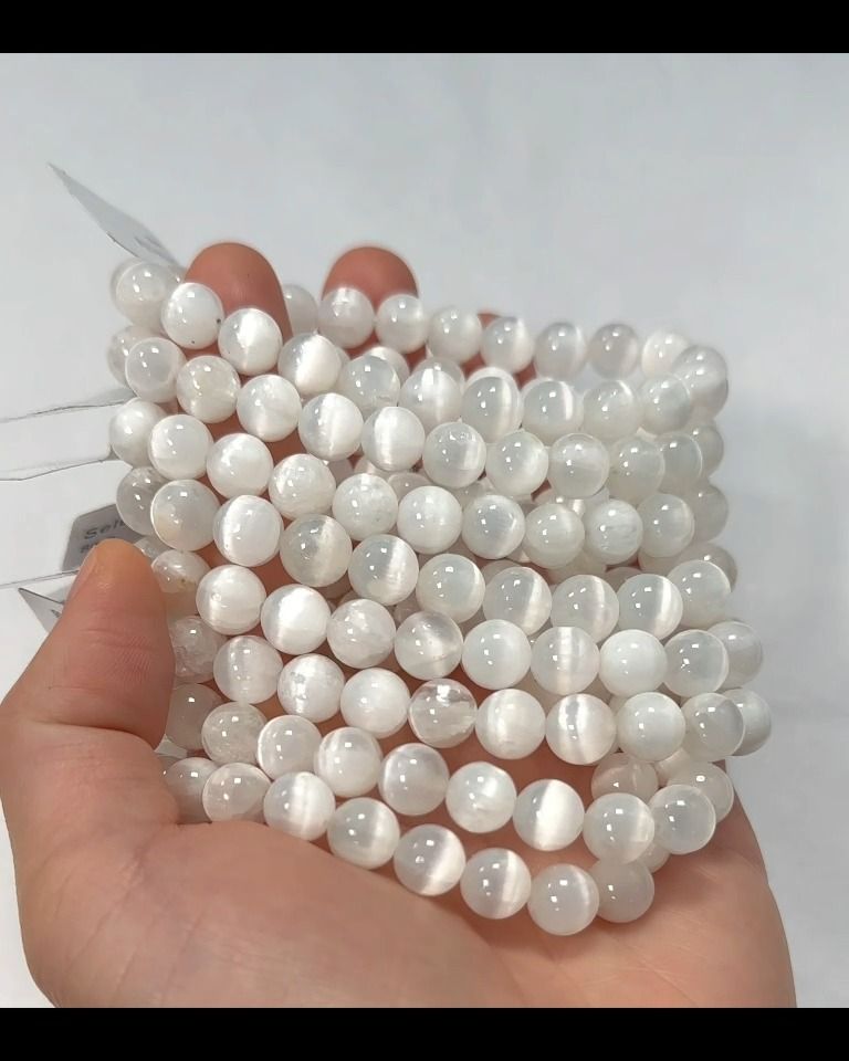 Bracciale in Selenite Occhio di Gatto AA perle 8mm