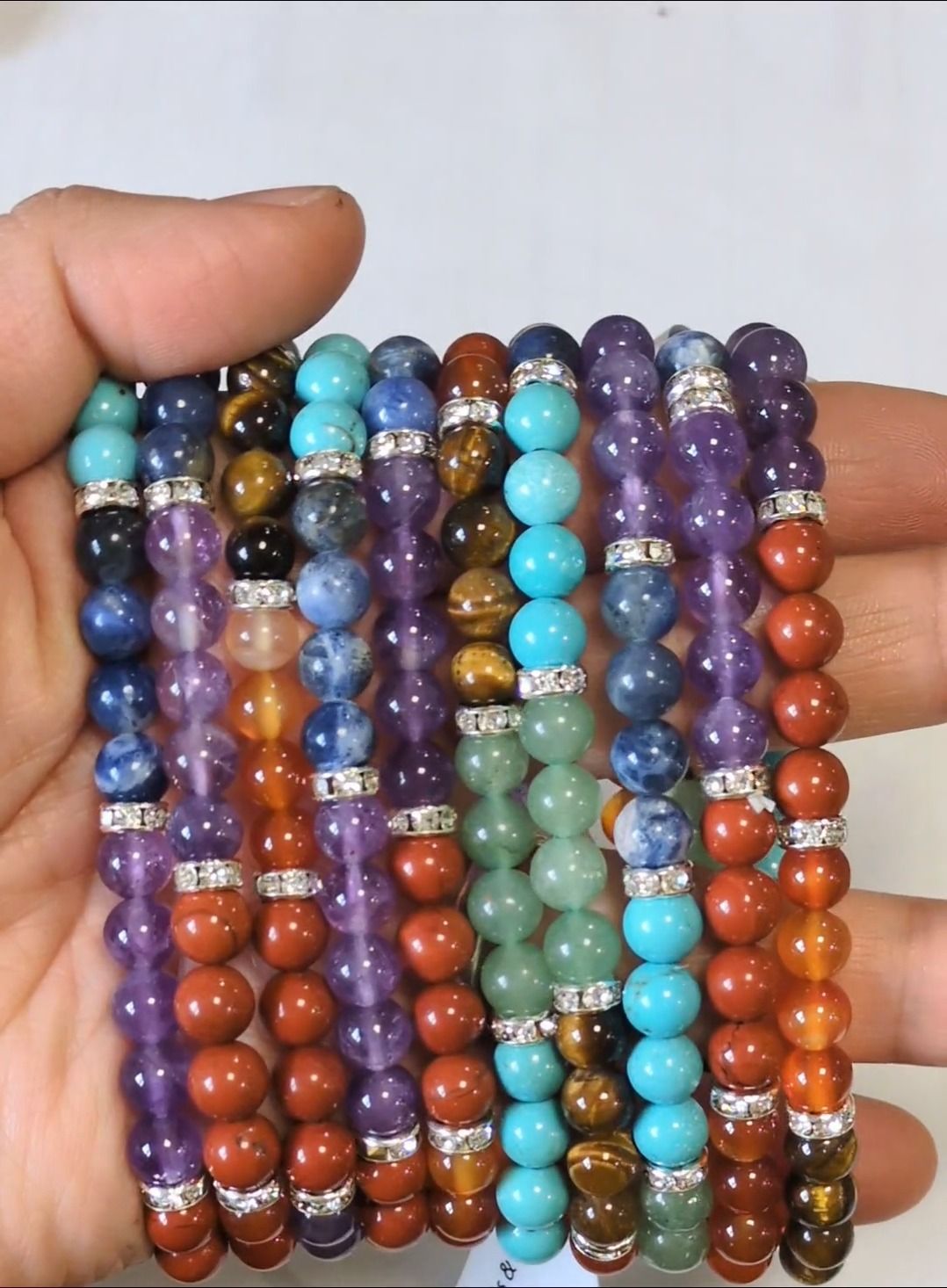 Bracciale 7 chakra e strass perline A 6mm