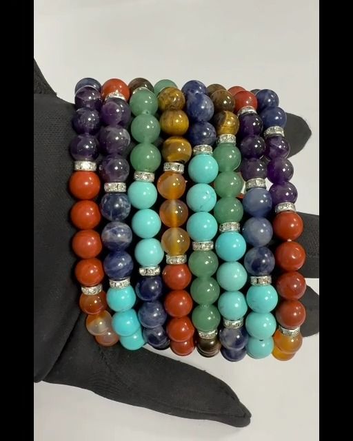 Bracciale 7 chakras & strass perline 8mm