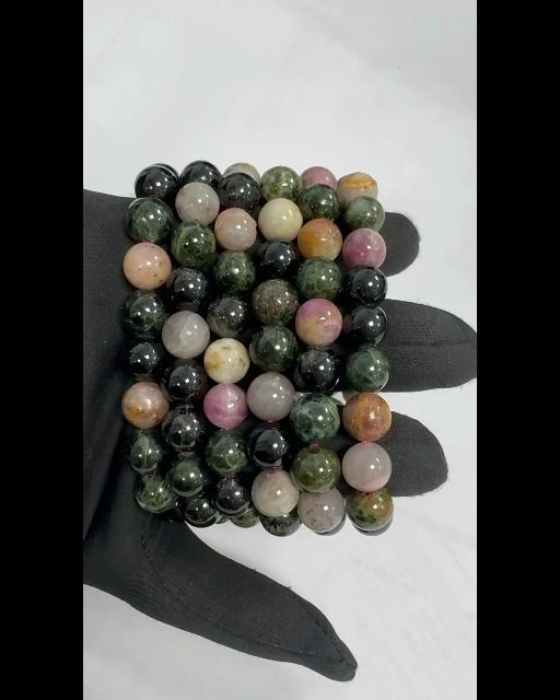 Bracciale con tormalina Perline A multicolori da 10 mm