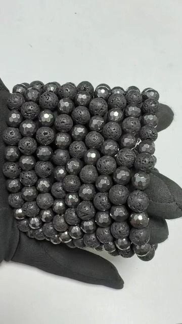 Bracciale in Ematite sfaccettata e Pietra Lavica A perle 8mm