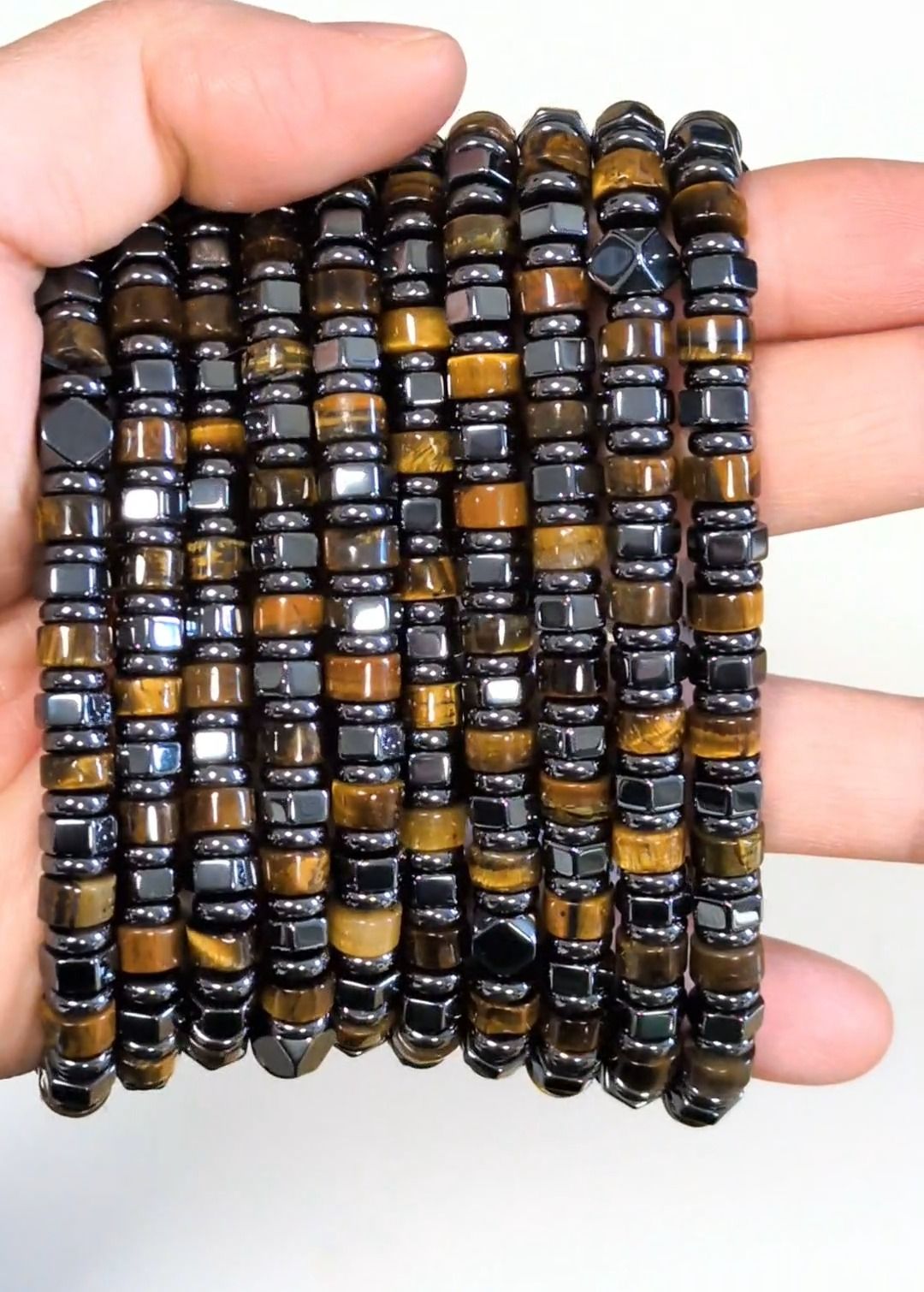 Bracciale in occhio di tigre, perle di ematite 6 x 3 mm