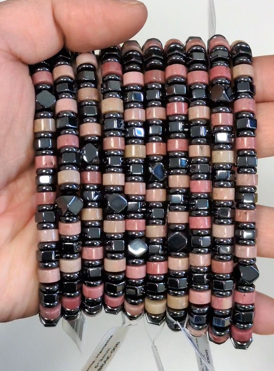 Bracciale in rodonite ed ematite, 6 perle da 3 mm