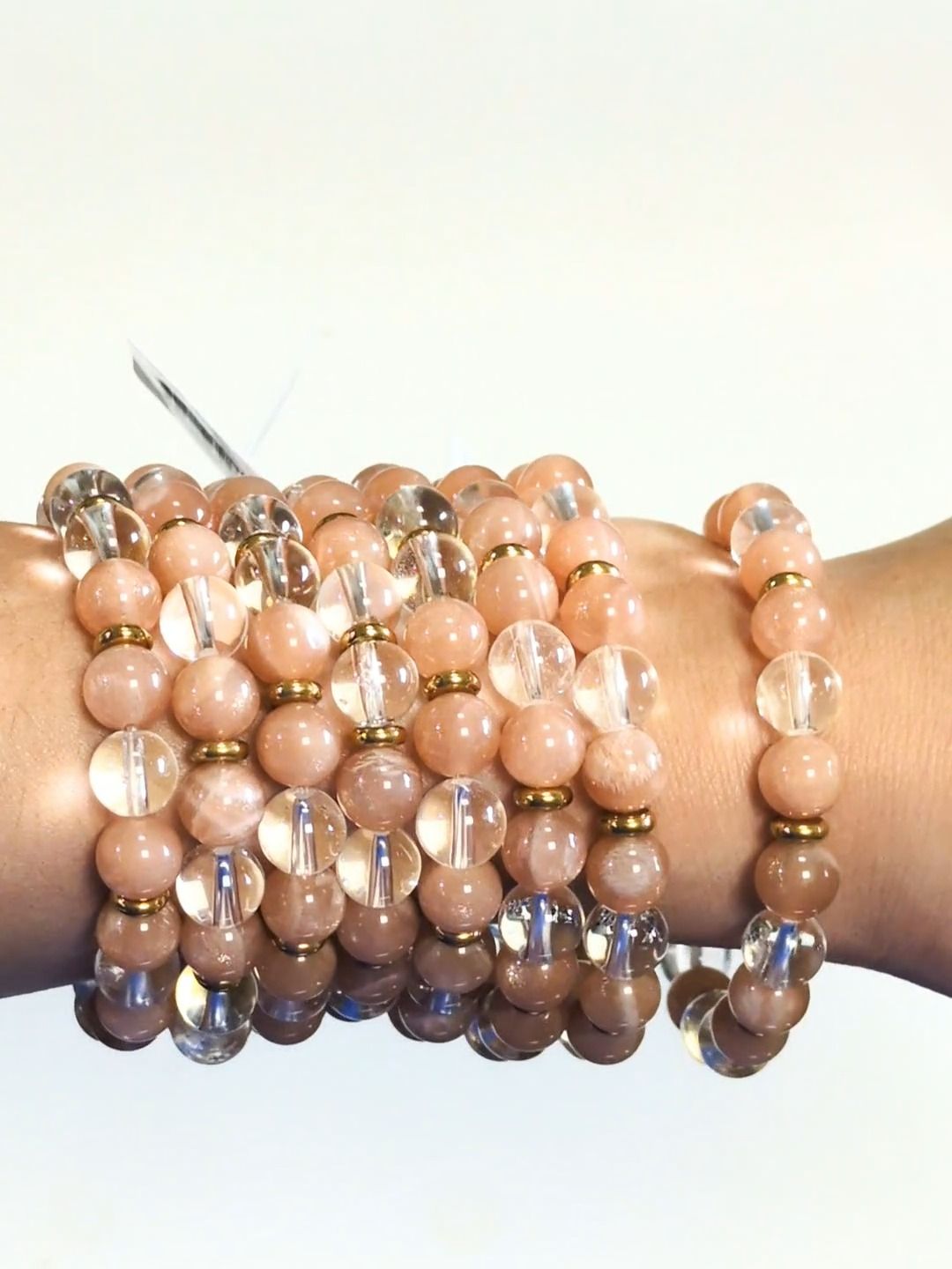 Bracciale in cristallo di rocca, perle di pietra del sole 8 mm