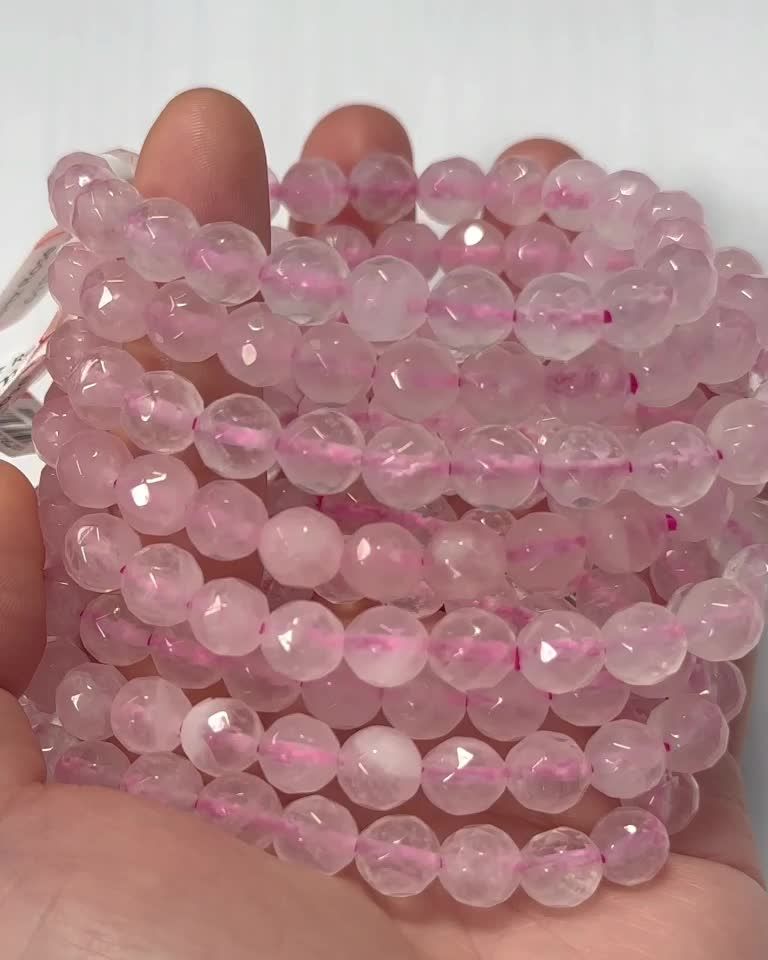 Bracciale Quarzo Rosa Perle A Sfaccettate 8mm