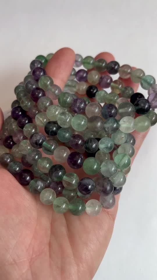 Bracciale in fluorite multicolore con perline 8-9mm