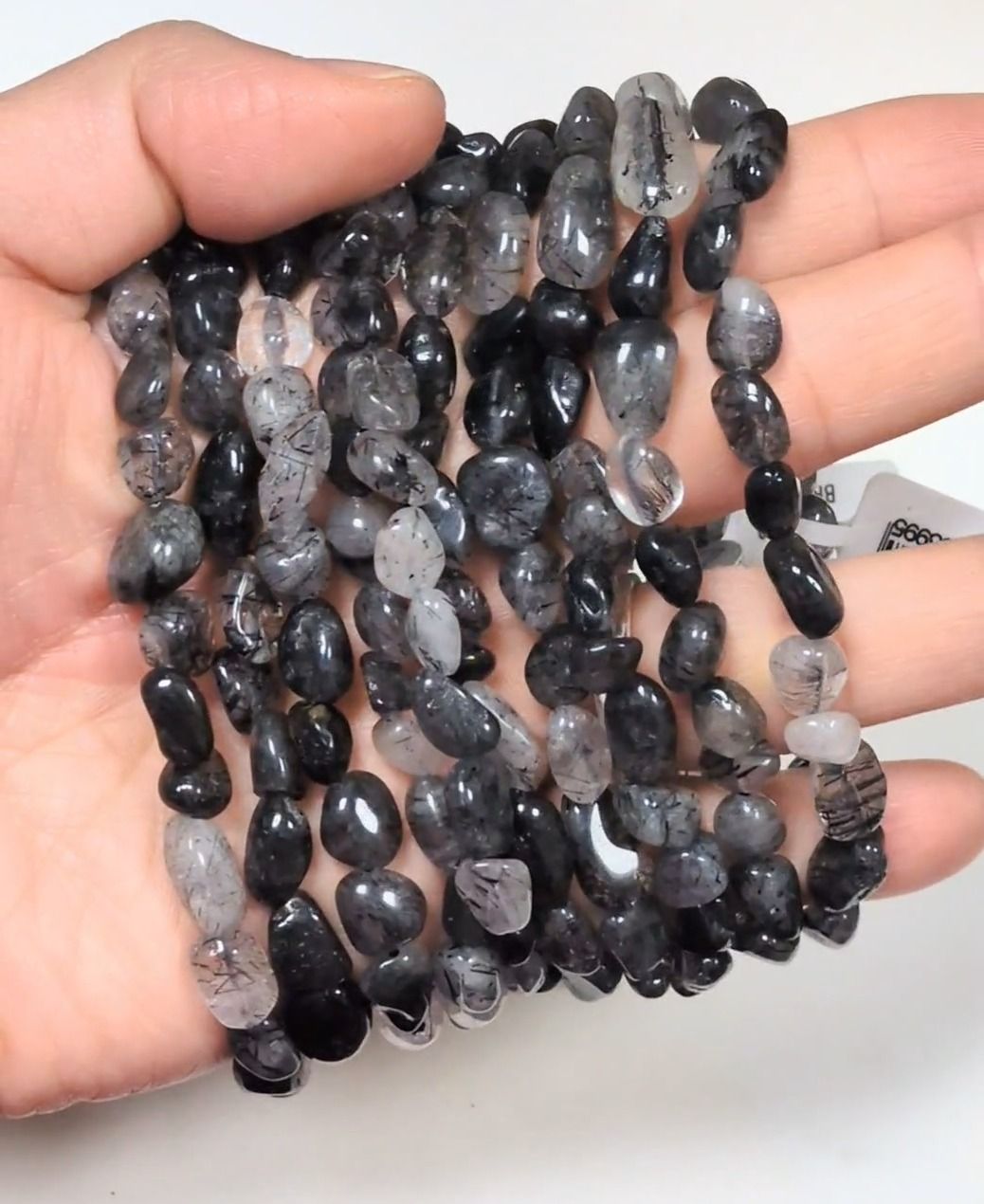 Bracciale in tormalina di cristallo di rocca, pietre levigate A+