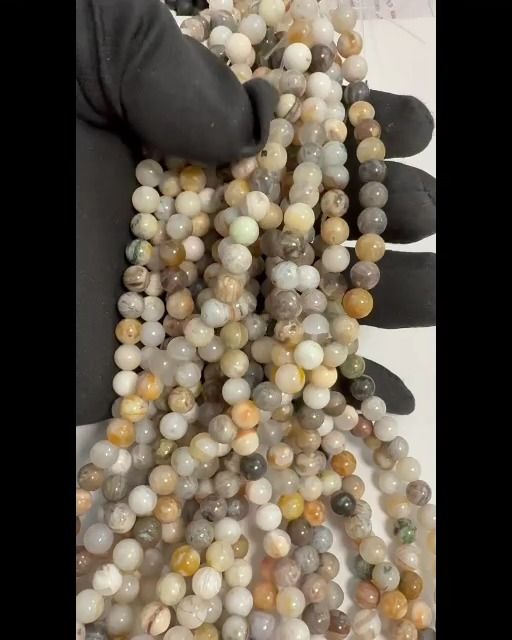 Perline di Agate Plume da 6mm su filo da 40cm